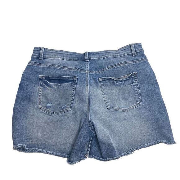 EDGELY Women’s Jean Shorts Button Fly Size 18W High Rise Raw Edge Blue Denim - Picture 2 of 11
